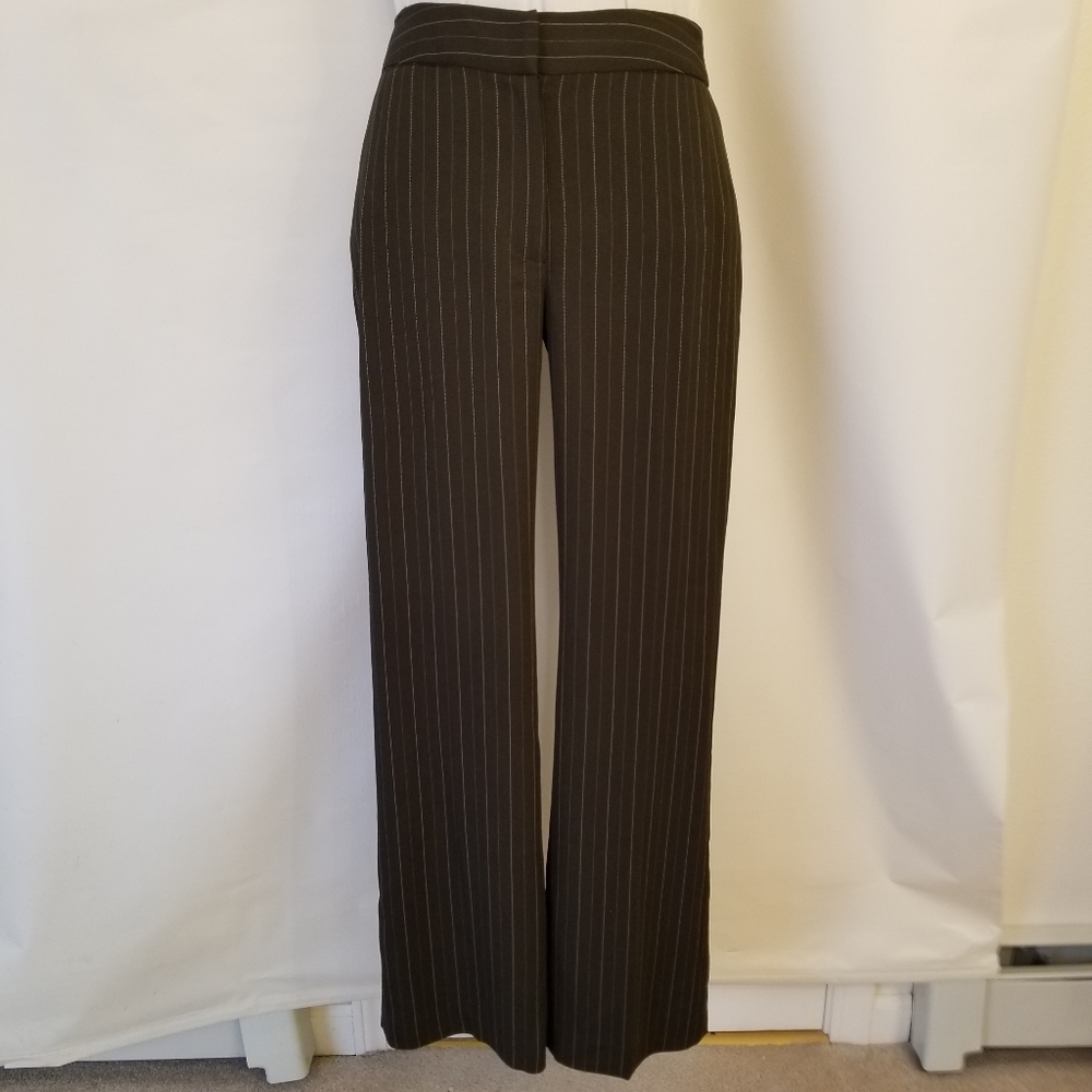 #1060 NWOT Rafaella Brown with Green White Pinstripe Lined Stretch Pants 6
